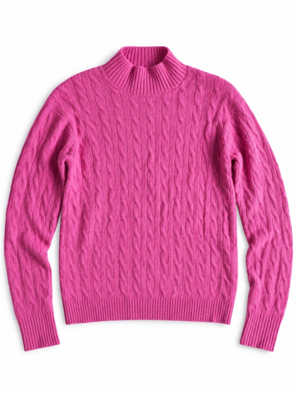 J. Crew Extra Soft Cable Knit Mock Neck Sweater Cozy Stretch Hot Pink Small